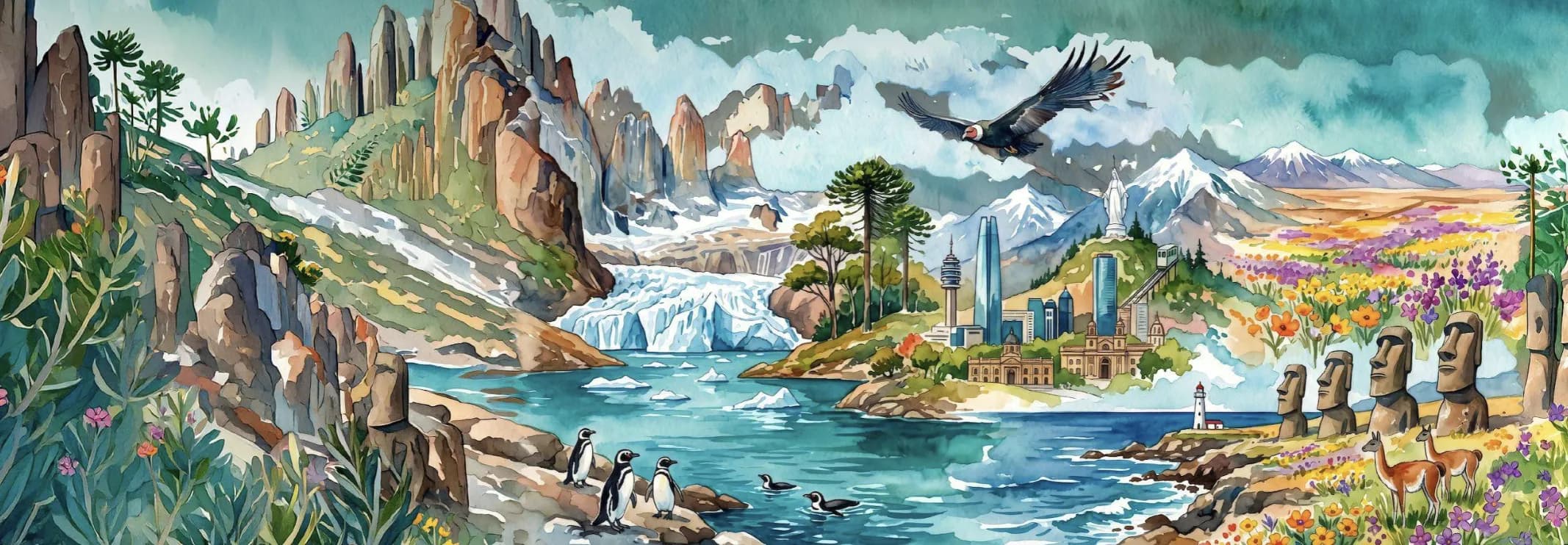 Panoramic illustration with landscapes of Chile for the LASID 2027 Congress